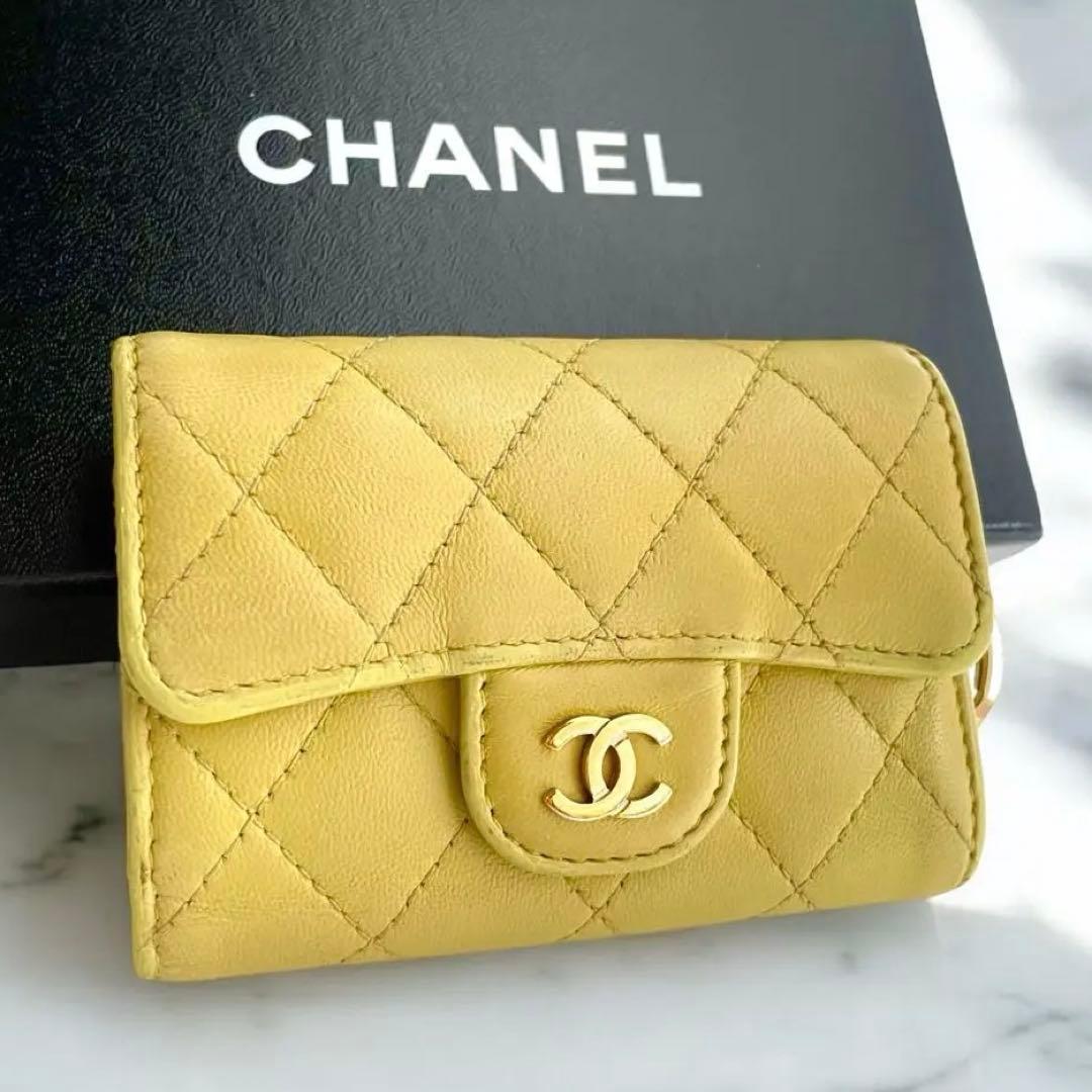 CHANEL✨シャネルマトラッセ キルティングレザー イエロー キーケース４連