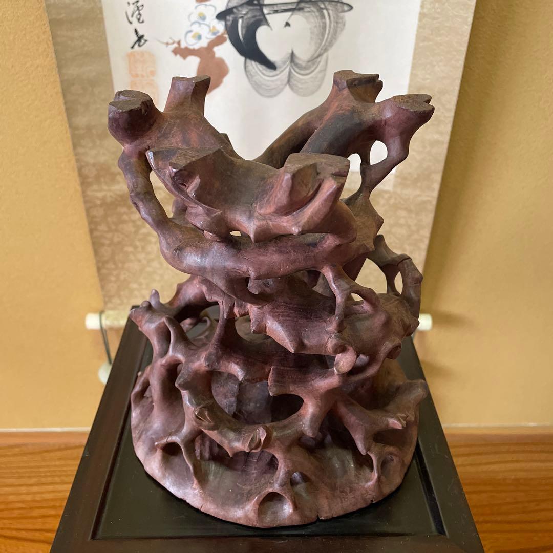 中国古玩 唐木 根台 根卓天然彫 花台 香炉台 盆栽台