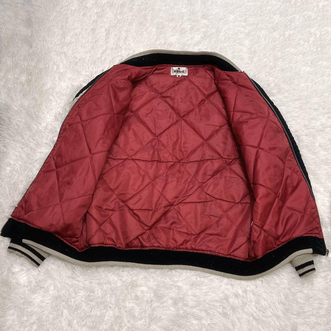 絡繰魂 スカジャン 桜×龍 刺繍 ブラック×グレー 和柄 メンズ Lサイズ