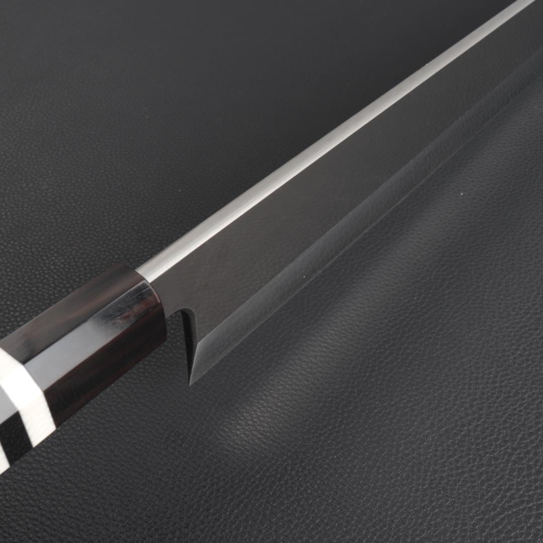 10324梵静刃物 骨切り鱧切り包丁 尺寸 刺身包丁 黒檀黒水牛角白三本巻八角柄