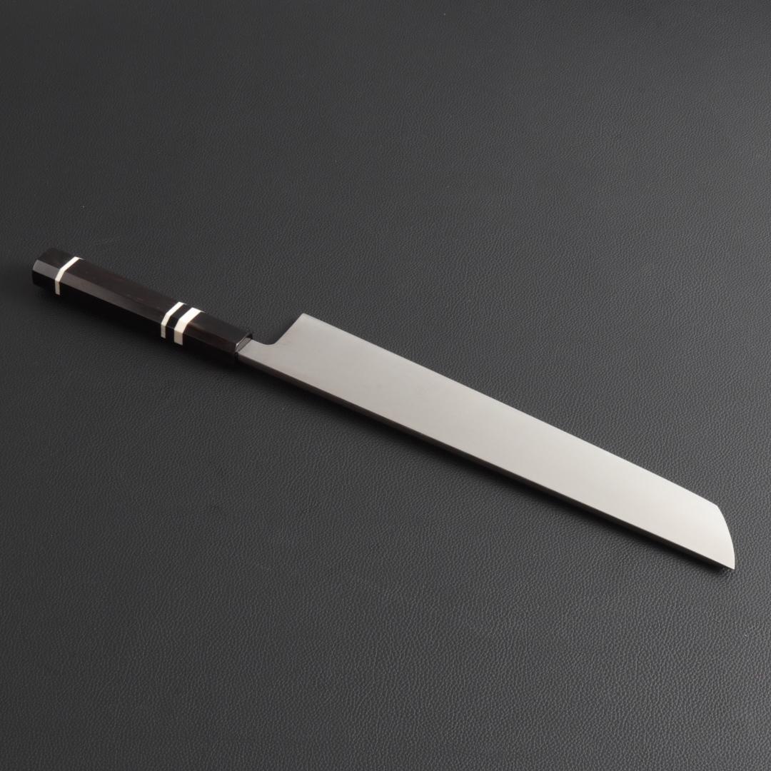 10324梵静刃物 骨切り鱧切り包丁 尺寸 刺身包丁 黒檀黒水牛角白三本巻八角柄