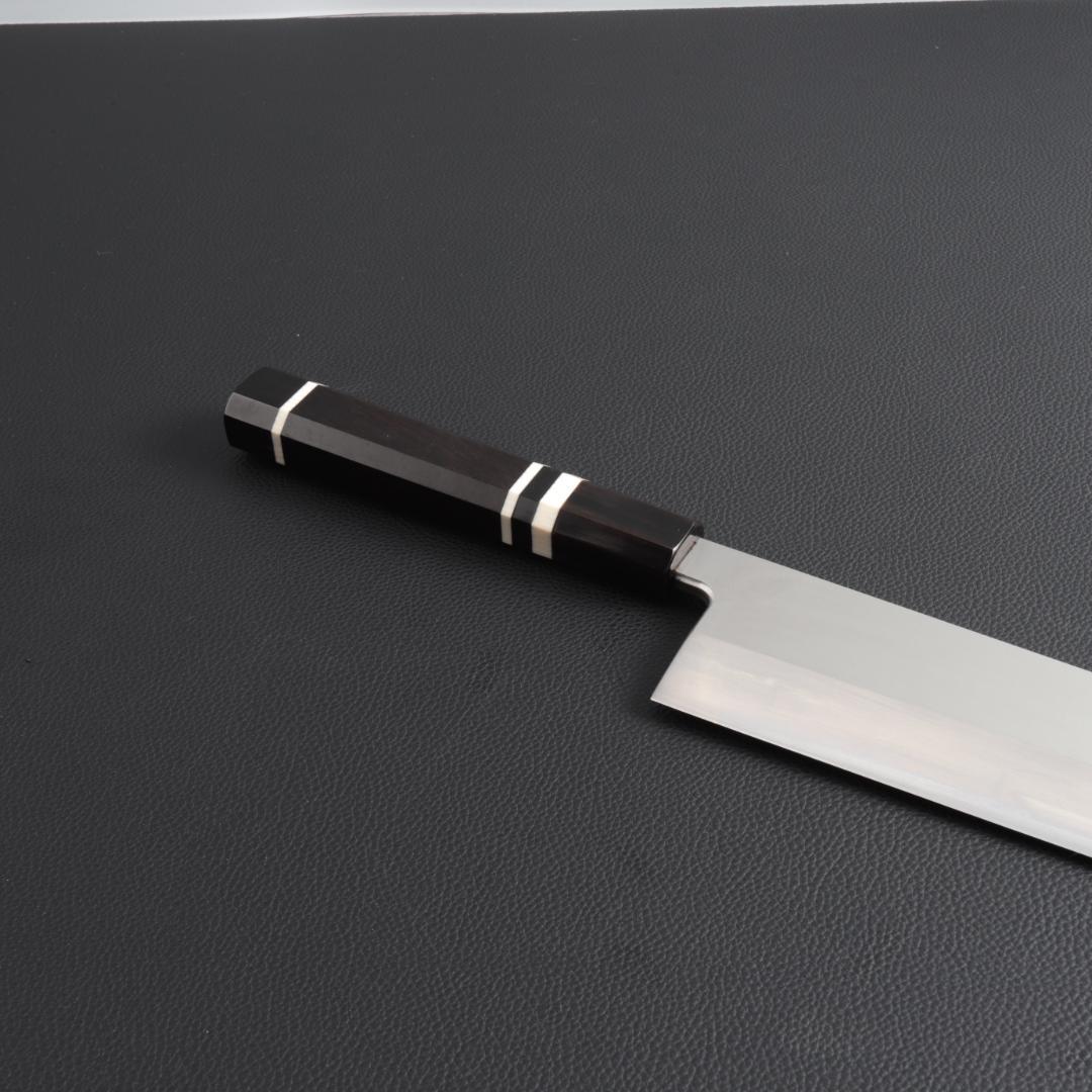 10324梵静刃物 骨切り鱧切り包丁 尺寸 刺身包丁 黒檀黒水牛角白三本巻八角柄