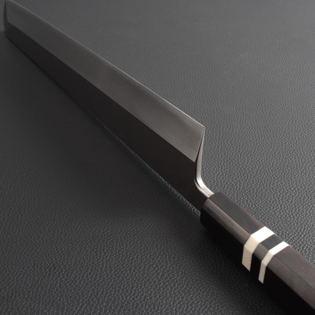 10324梵静刃物 骨切り鱧切り包丁 尺寸 刺身包丁 黒檀黒水牛角白三本巻八角柄