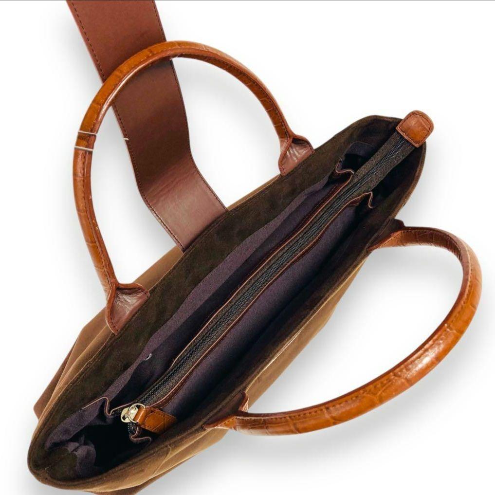 【未使用】濱野皮革工藝 HAMANO ハマノ ハンドバッグ スエード クロコA4