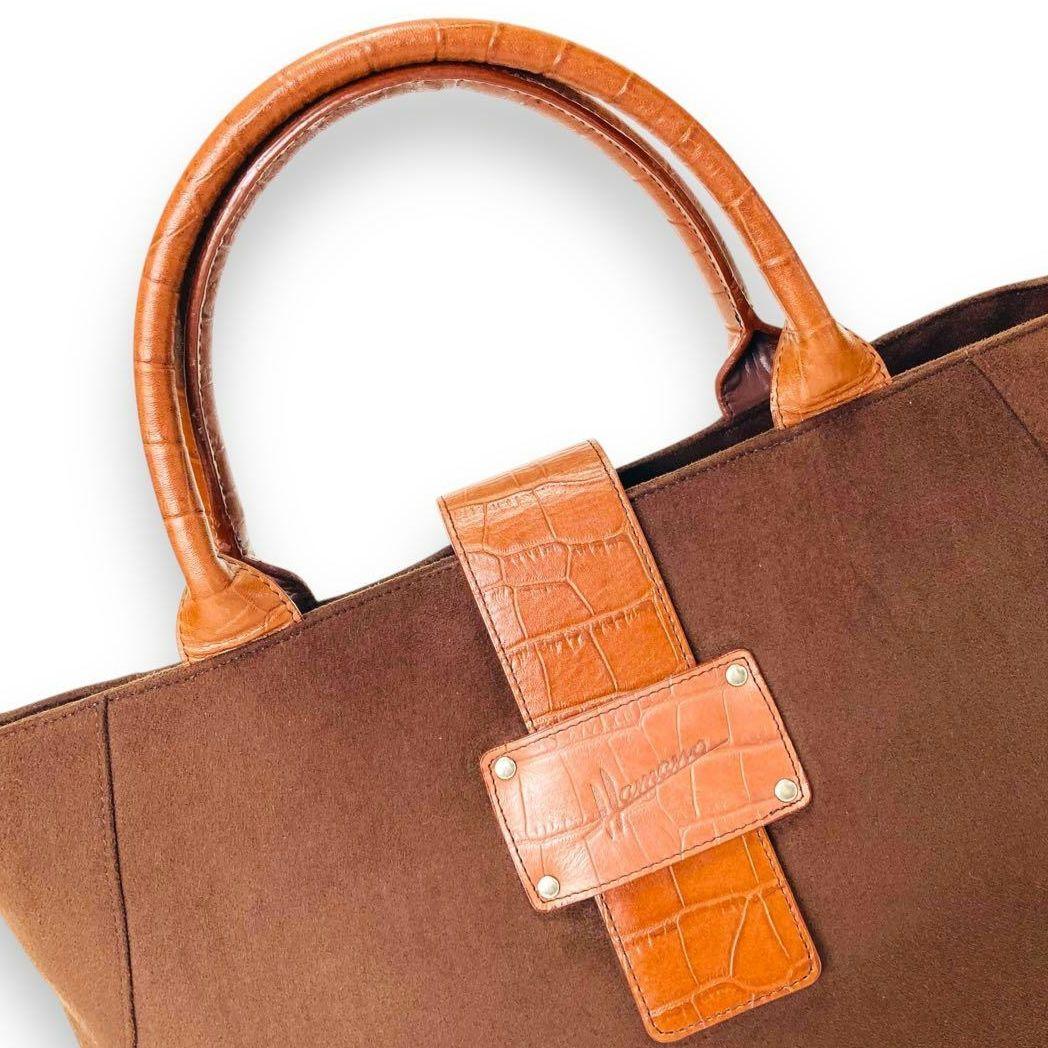 【未使用】濱野皮革工藝 HAMANO ハマノ ハンドバッグ スエード クロコA4