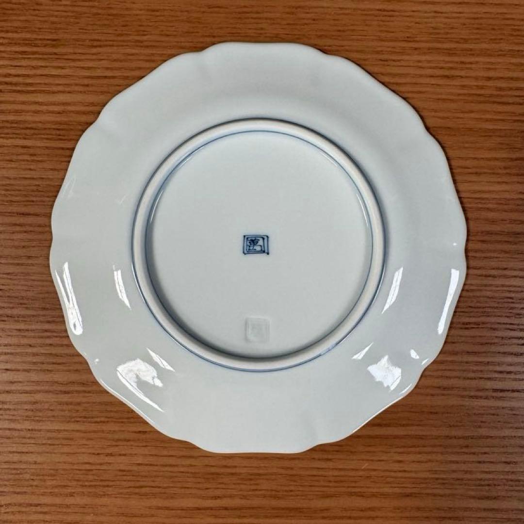 伊万里焼 畑萬陶苑：色絵墨弾き青海波唐花紋 木瓜型5寸皿 5枚組☆