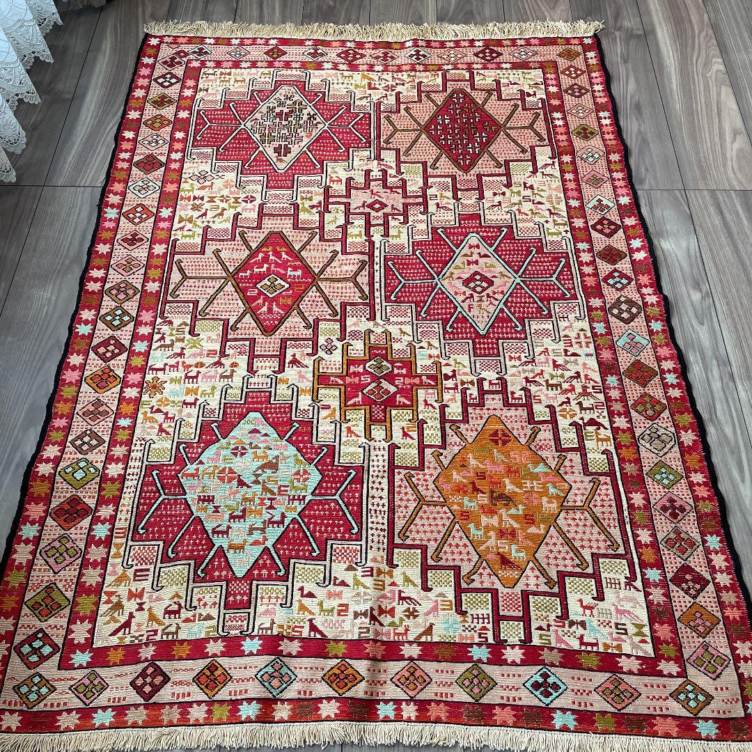 シャーサヴァン　スマック織キリム　シルク製　約136cm×101cm 未使用品