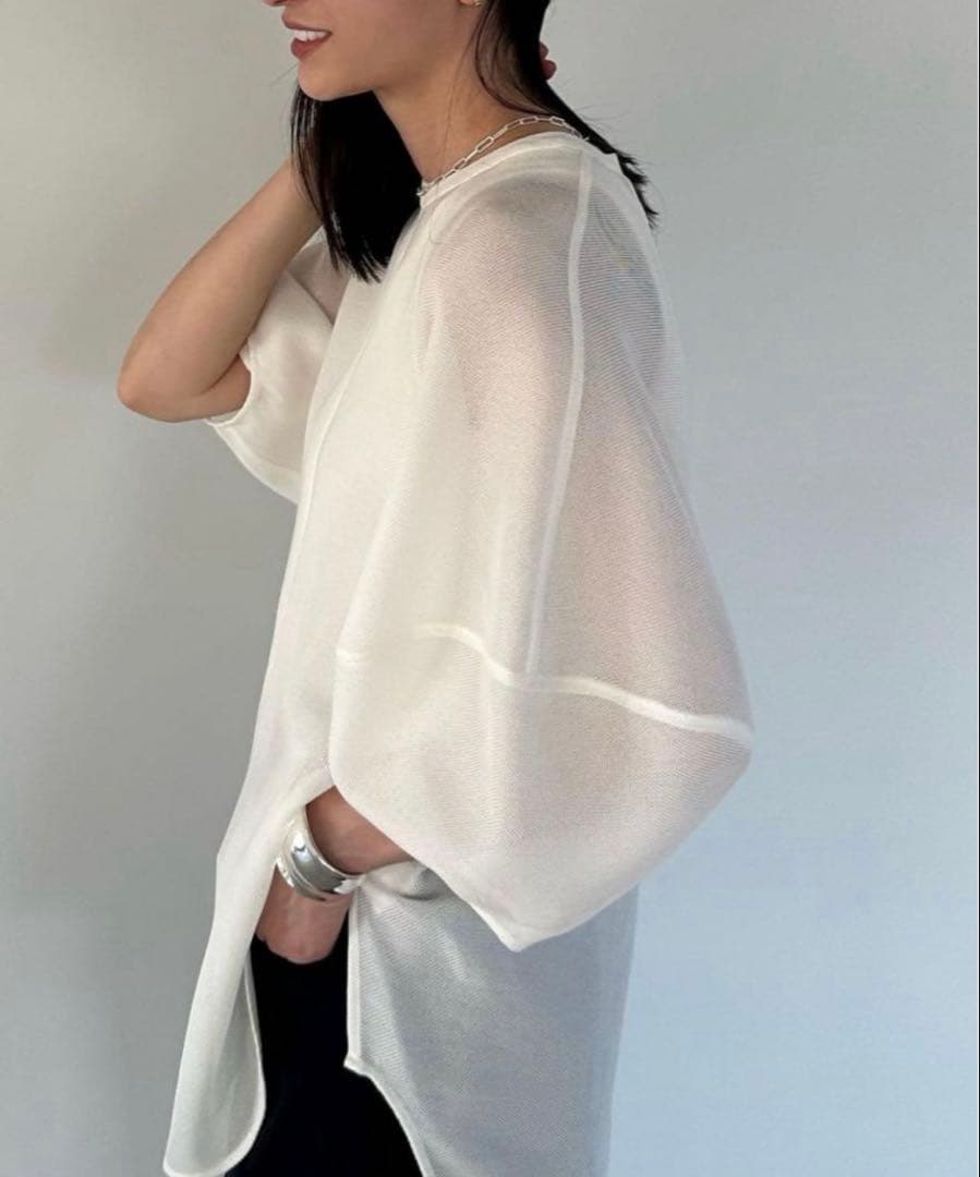 【美品】CLANE MESH FORM SLEEVE BLOUSE ホワイト