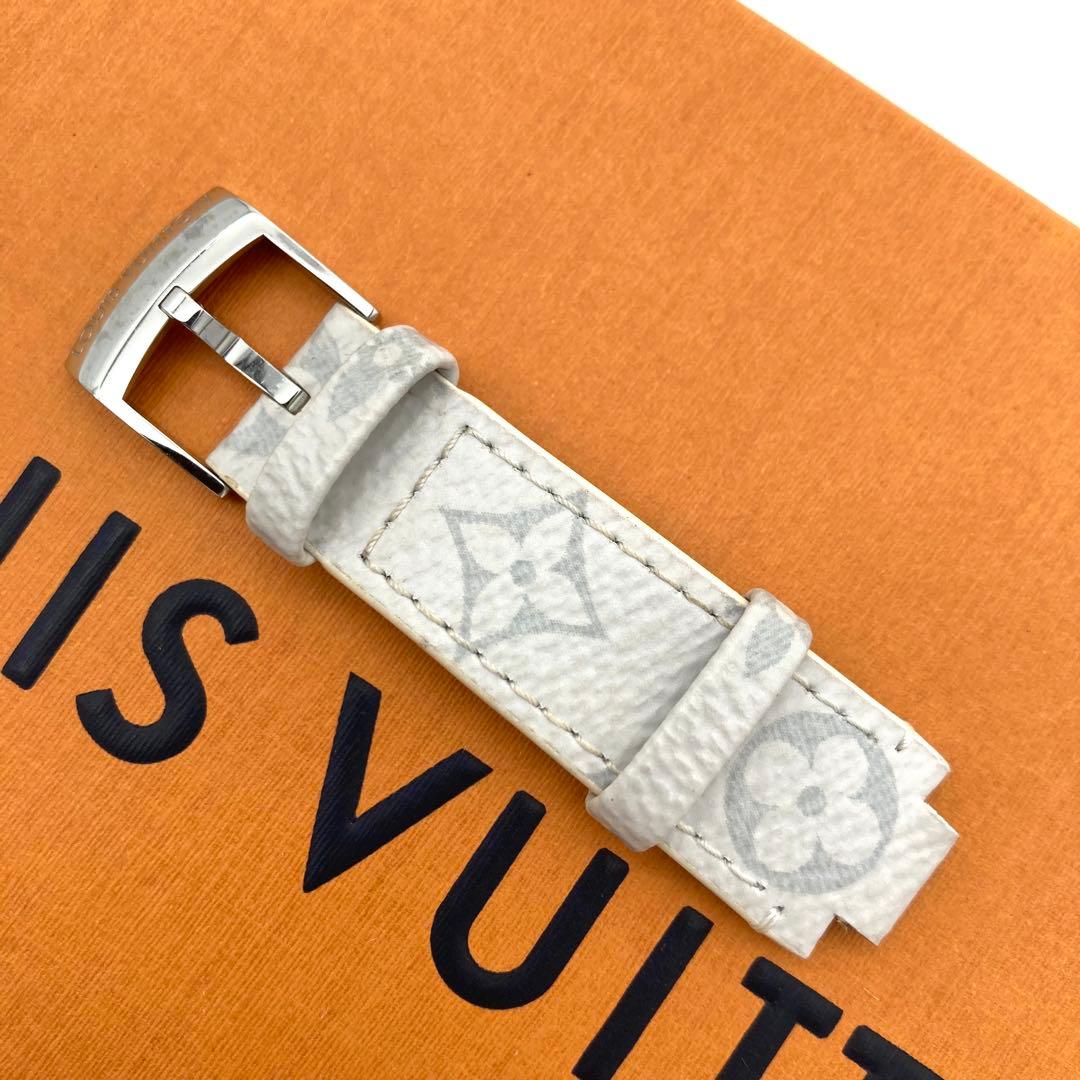 美品 ルイヴィトン タンブール ベルト モノグラム ワンタッチ ホワイト グレー