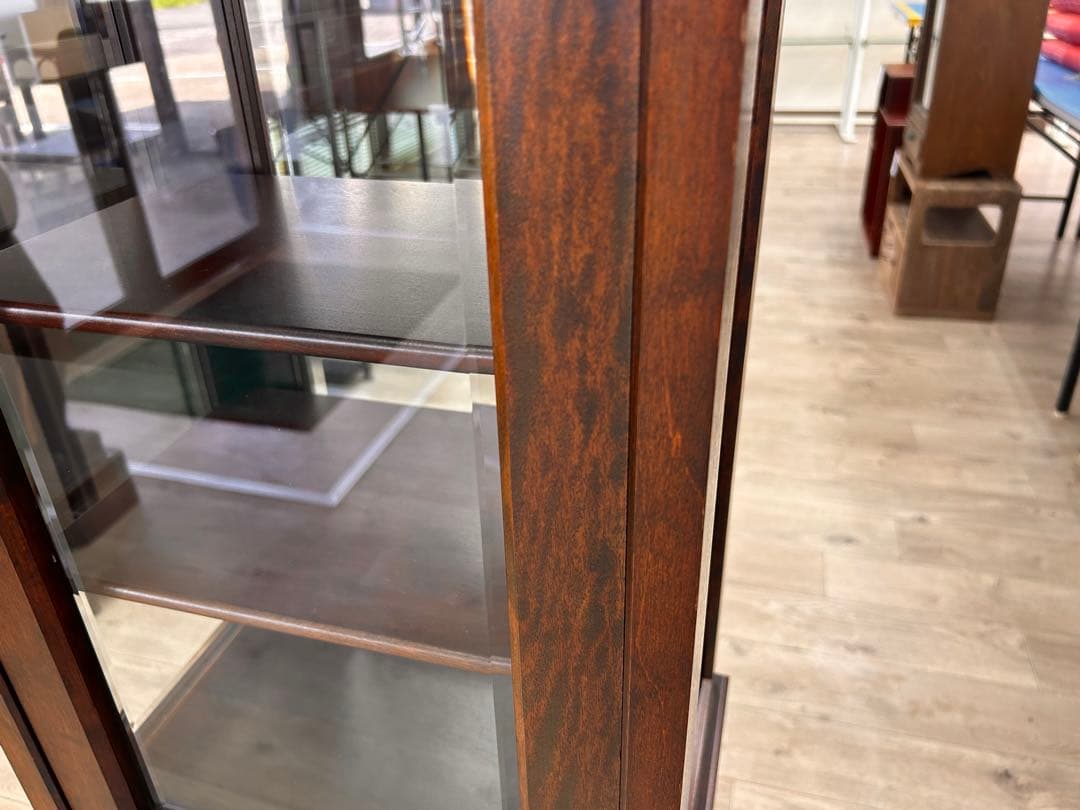 北海道民芸家具 樺材 飾り棚 4面ガラス 2面ドア　-497-