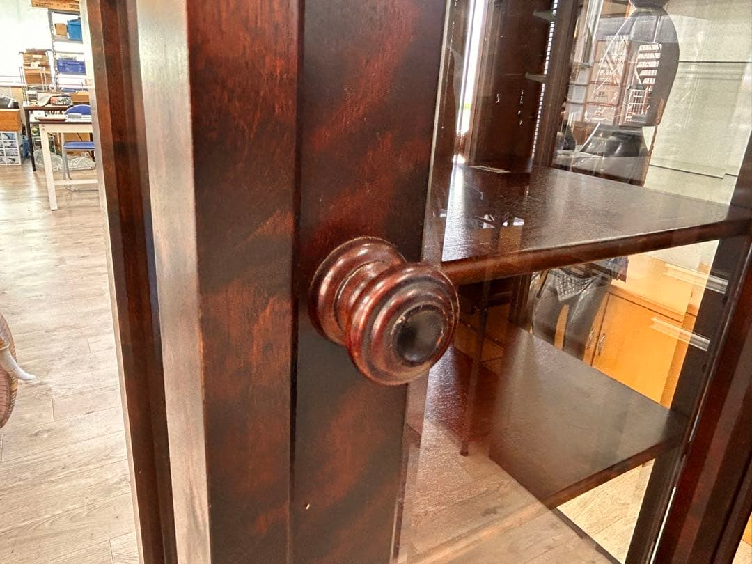 北海道民芸家具 樺材 飾り棚 4面ガラス 2面ドア　-497-