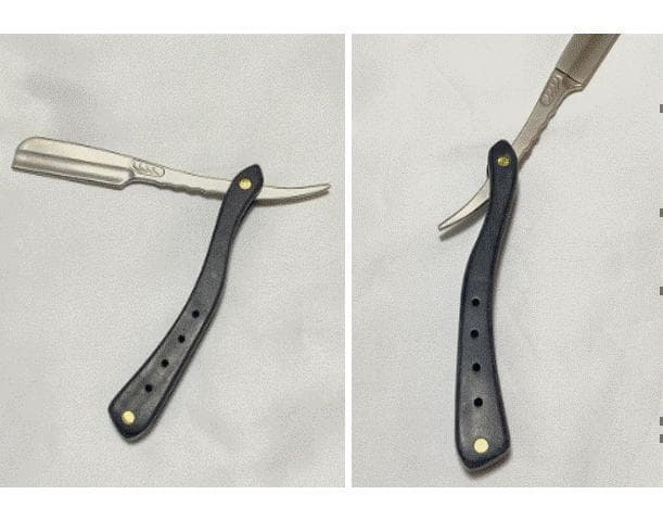 カミソリ 折りたたみ式 ストレートレザー 黒 替え刃式 西洋剃刀 ひげ剃り 理容