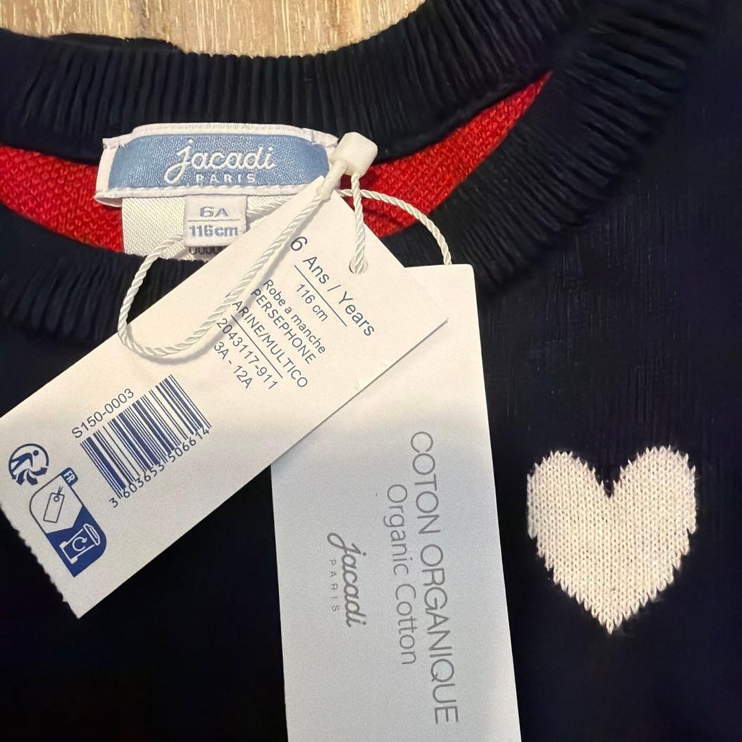 新品　jacadi ネイビー ハート柄 ワンピース 6A 116cm