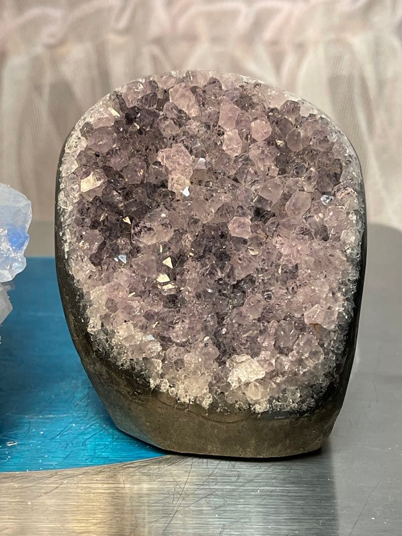 青い水晶クラスター パワーストーンクリスタルとアメジストクラスター セット