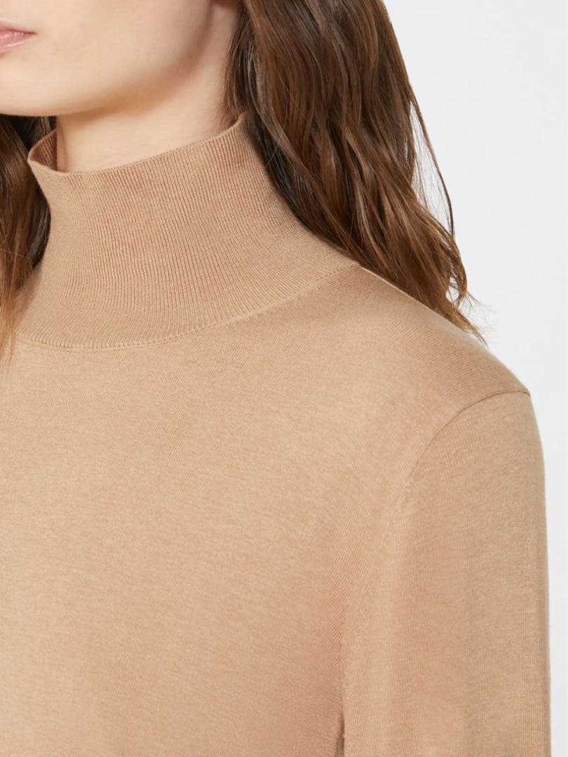 マックスマーラ シルクウール ハイネックニット キャメル