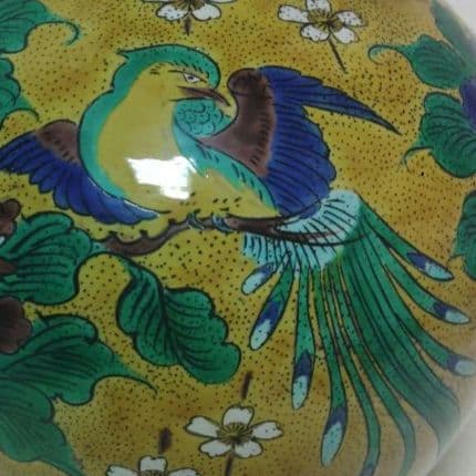 花瓶　九谷焼　青手　鳳凰　花鳥紋様　作家物　寛作　ア30