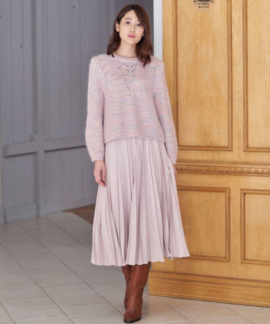 【1299】アナイ　モヘヤ+カラー杢地柄　プルオーバー　 36 ピンク