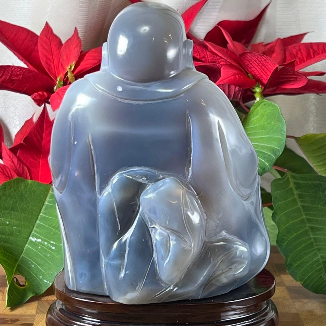 【特大】本瑪瑙水胆布袋像　台付高さ23cm