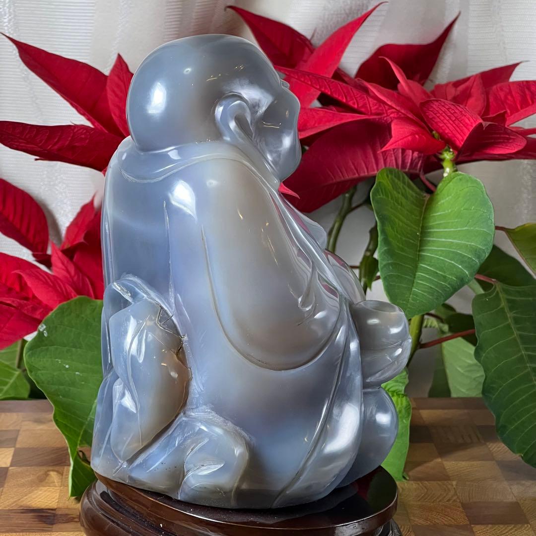 【特大】本瑪瑙水胆布袋像　台付高さ23cm