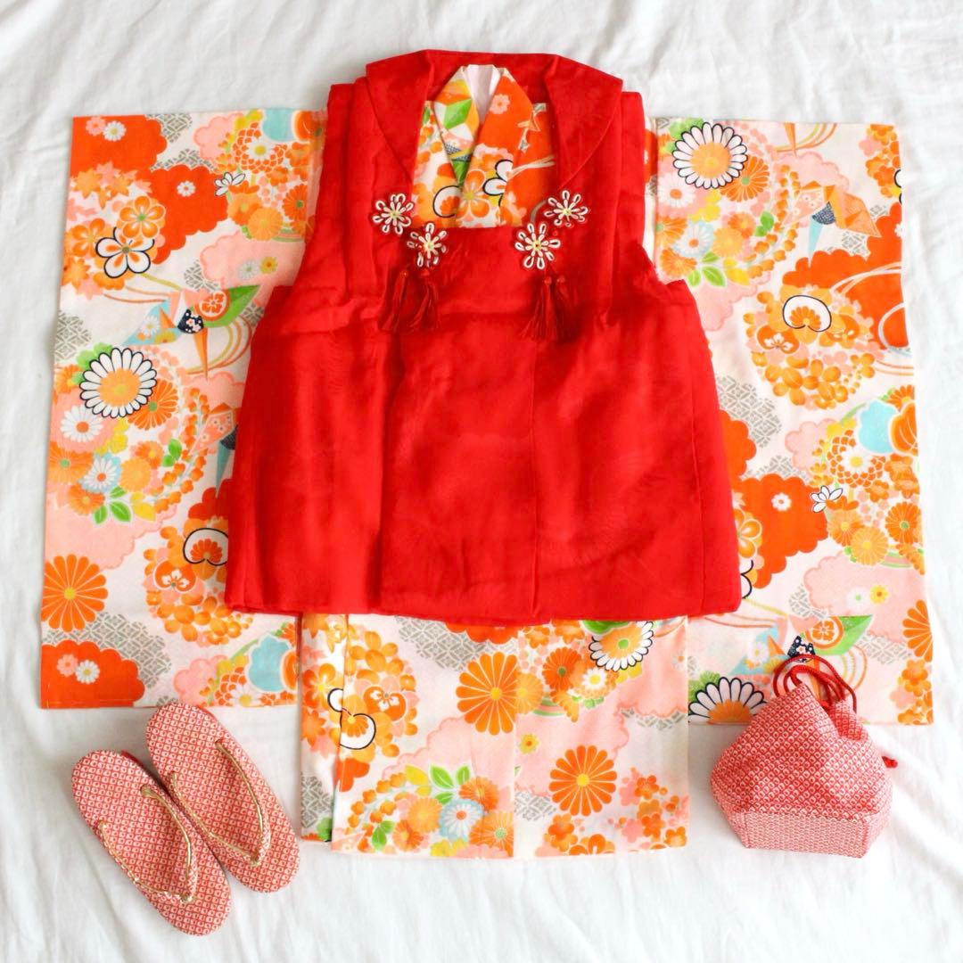 七五三 3歳 女の子 子供 折り鶴 着物 被布 セット