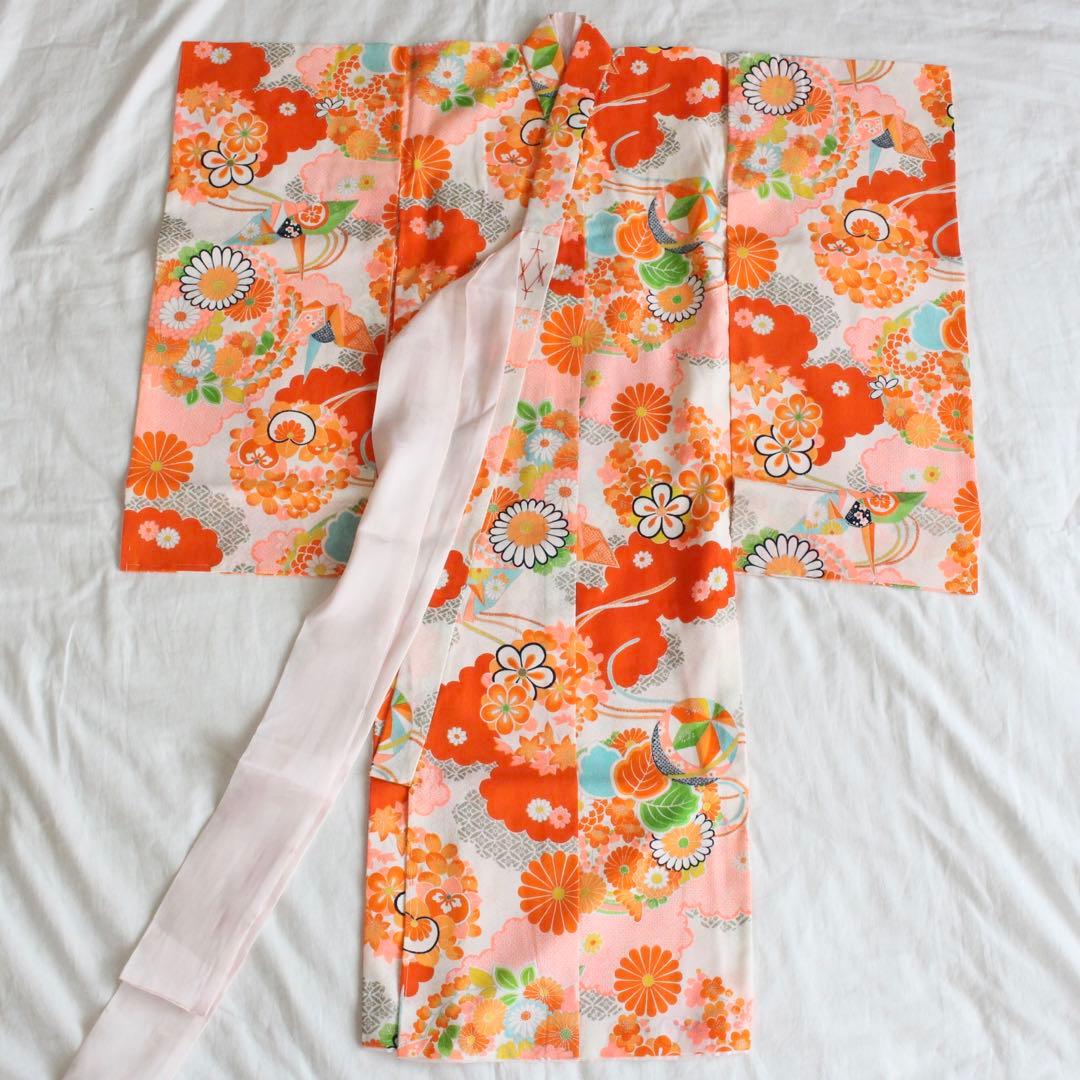 七五三 3歳 女の子 子供 折り鶴 着物 被布 セット