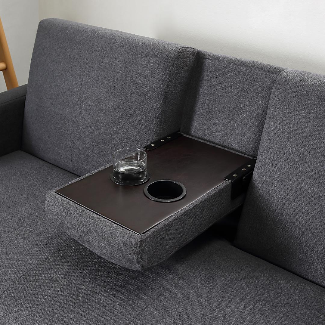 ソファー3人掛け ソファ多機能収納機能引き出しオットマンおしゃれ【ダークグレー】