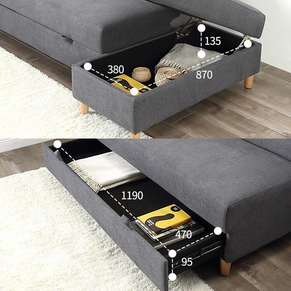 ソファー3人掛け ソファ多機能収納機能引き出しオットマンおしゃれ【ダークグレー】