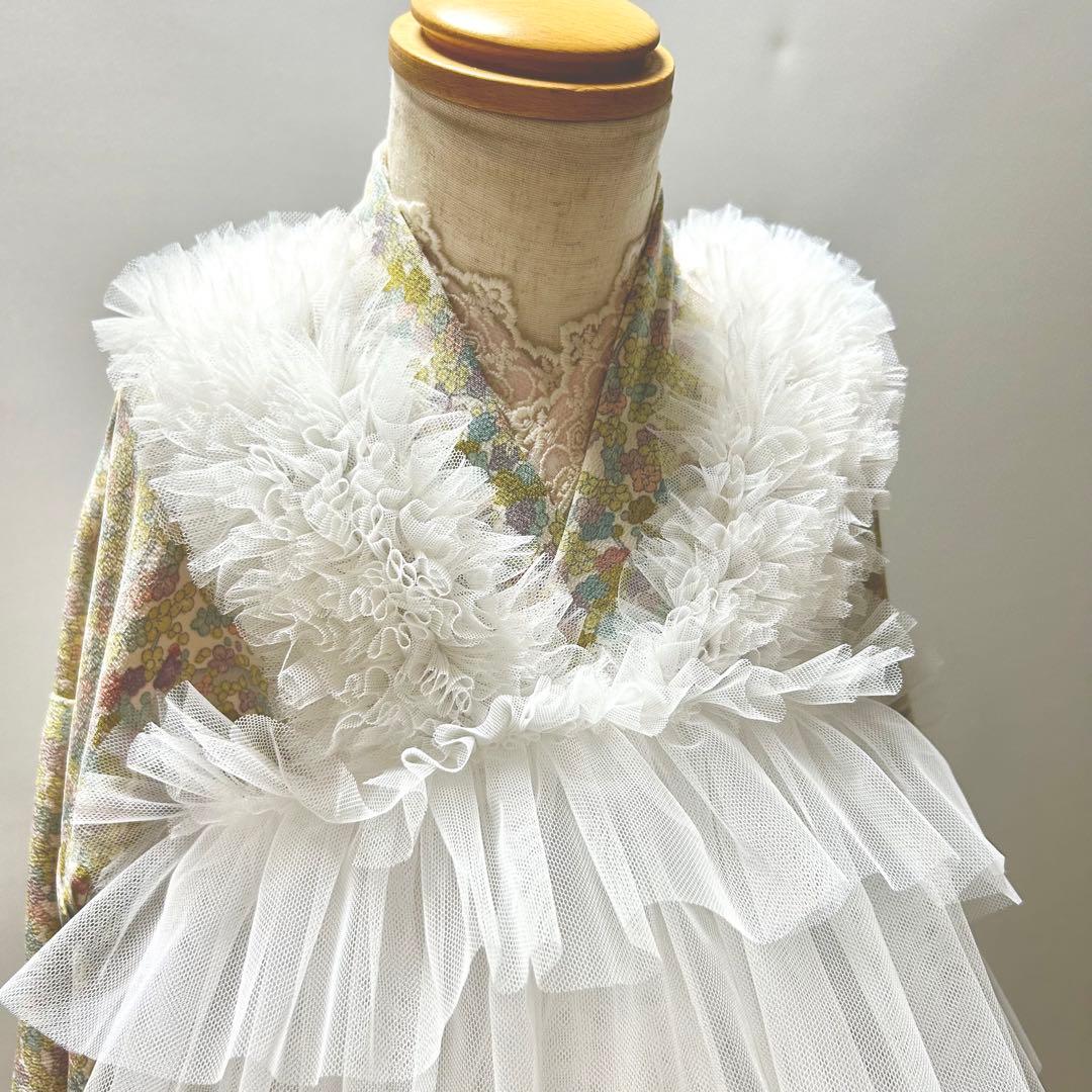 被布エプロン【スノーフリル】チュール被布　被布ドレス　七五三　チュールドレス