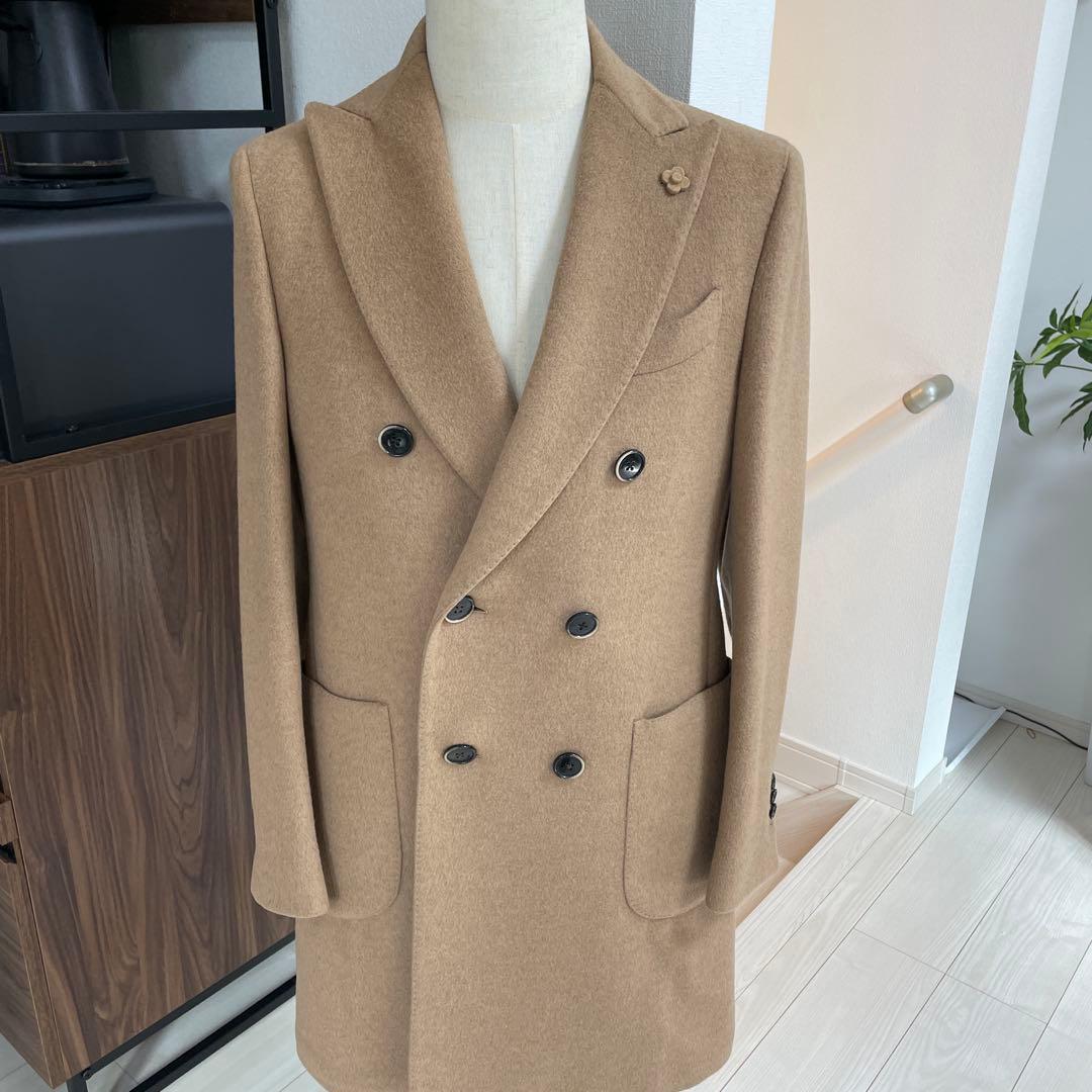 LARDINI キャメル100% ダブルブレスト チェスターコート 46