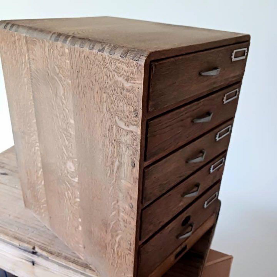 小引出し　5杯　品目差し付き　書類棚　木製