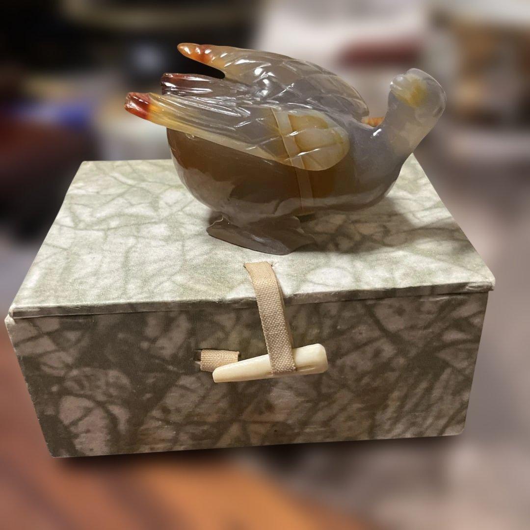 瑪瑙彫刻 鳥の置物 グレーオレンジ