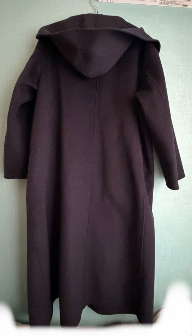 プラステ　ウールブレンドフード付きロングコート ネイビー