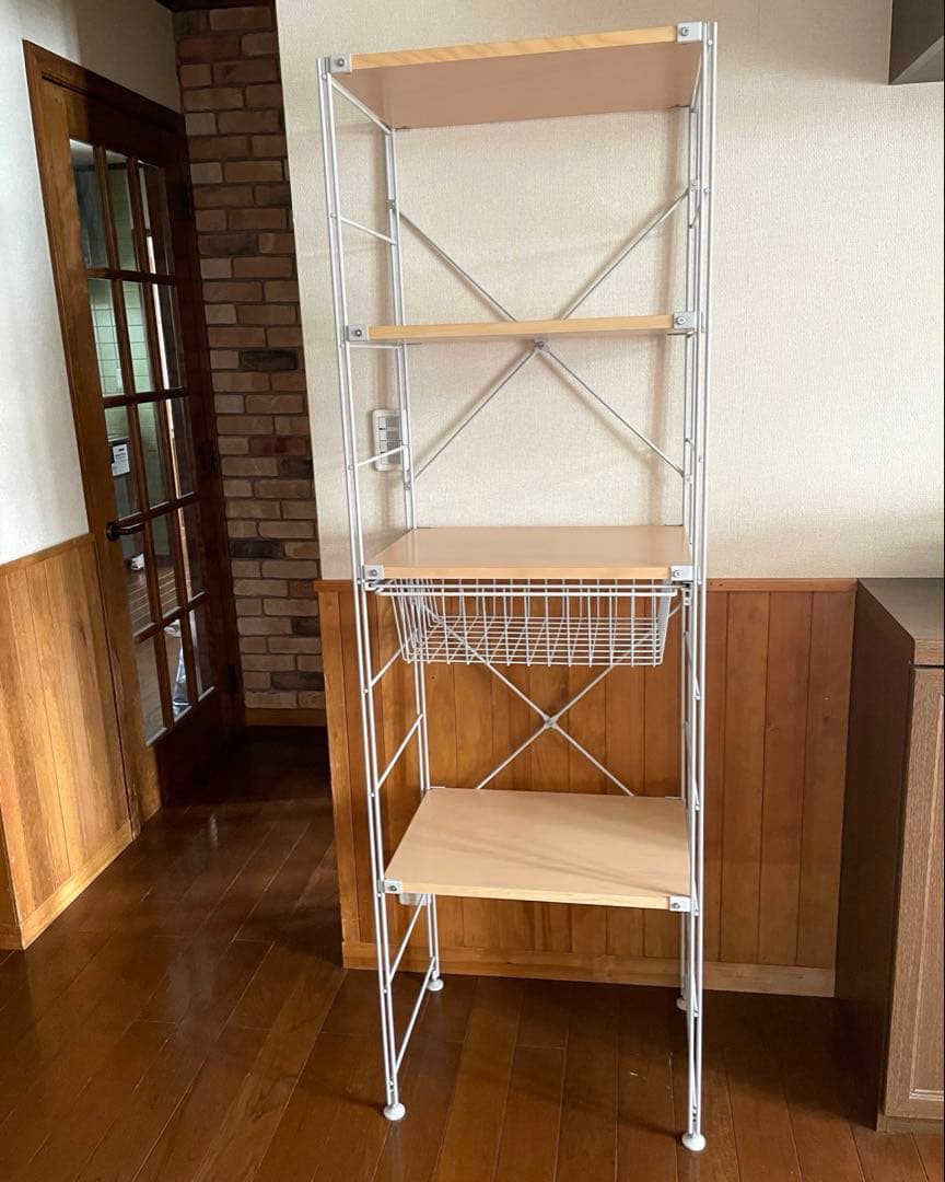 [送料込]無印良品MUJI スチールユニットシェルフ　ワイヤーバスケット付オーク