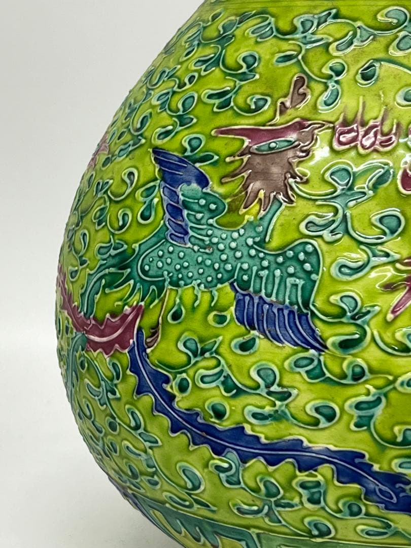 【整理品】極上 清時代龍鳳紋花瓶 /西す—43