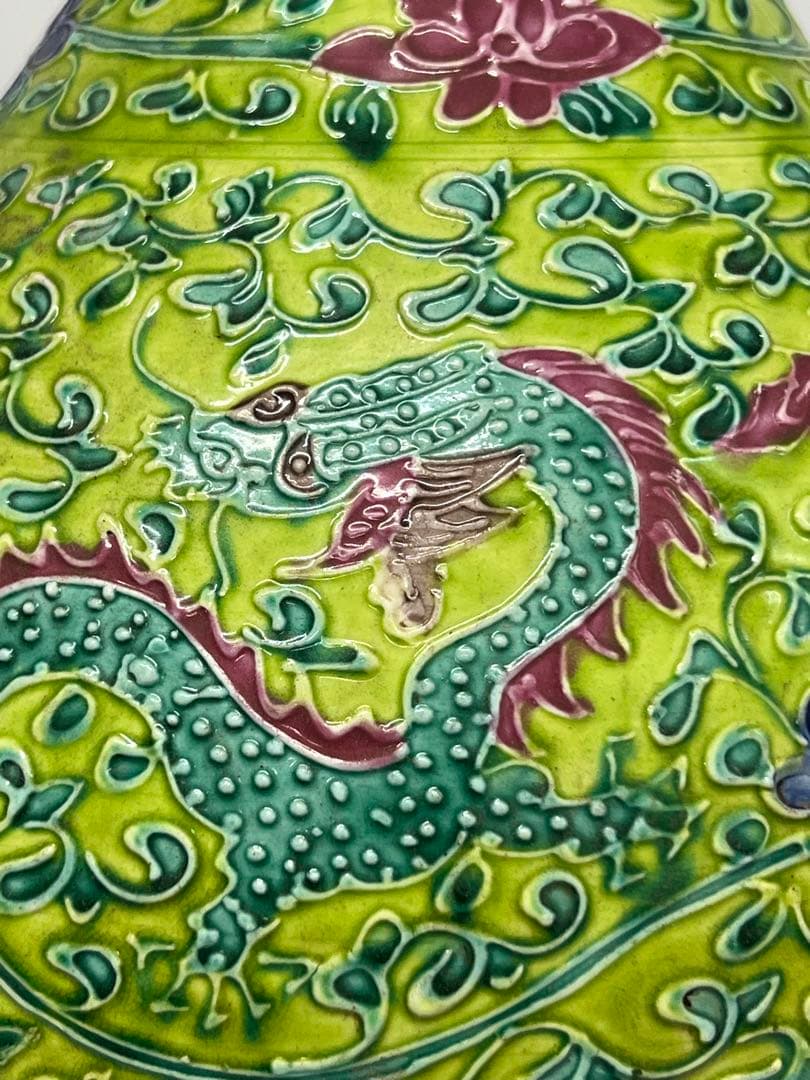 【整理品】極上 清時代龍鳳紋花瓶 /西す—43