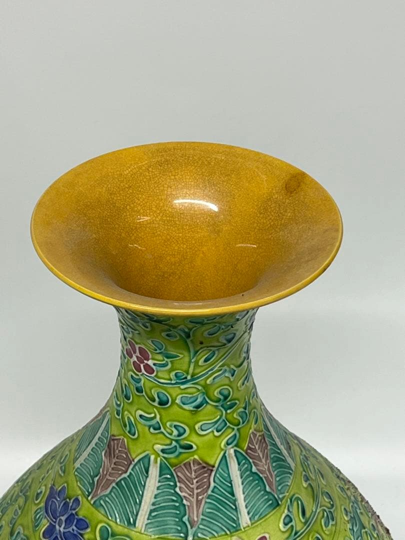 【整理品】極上 清時代龍鳳紋花瓶 /西す—43