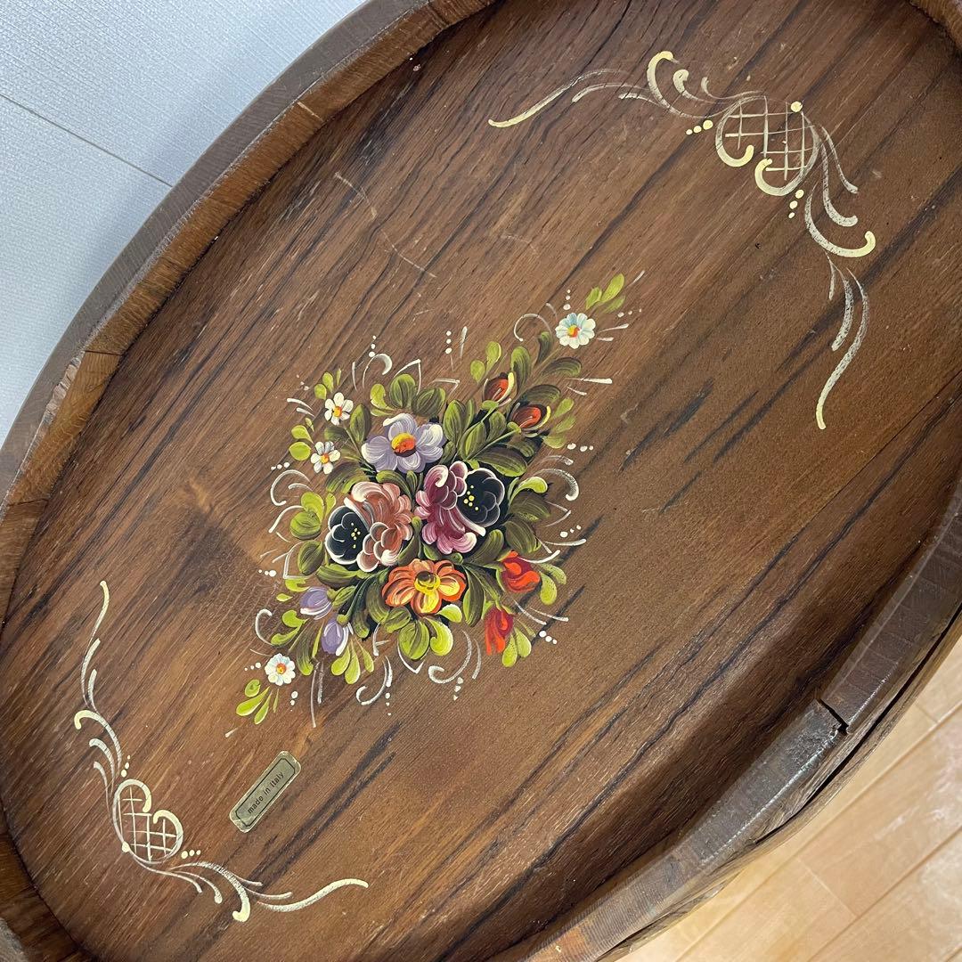 【良品】イタリア製 木製 サイドテーブル ワゴン キャスター付き ハンドペイント