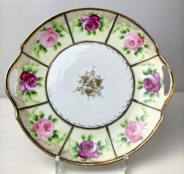 オールドノリタケ 1891年〜（カエデ印）金彩点盛り薔薇絵皿