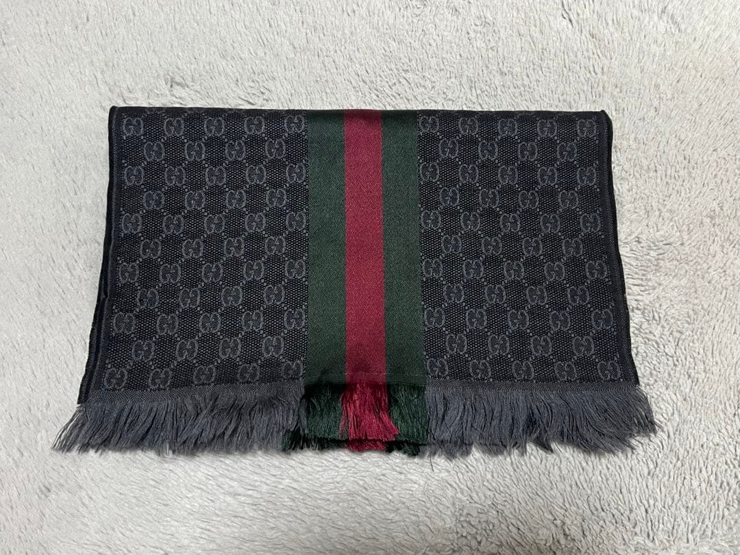 【新品未使用】GUCCI GGパターン マフラー ダークグレー