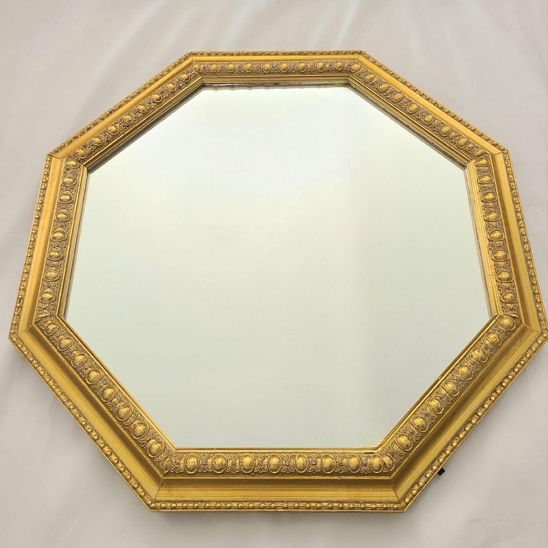 ミラー 鏡 インテリア 八角形 壁掛け 額縁 ウォールミラー ゴールド
