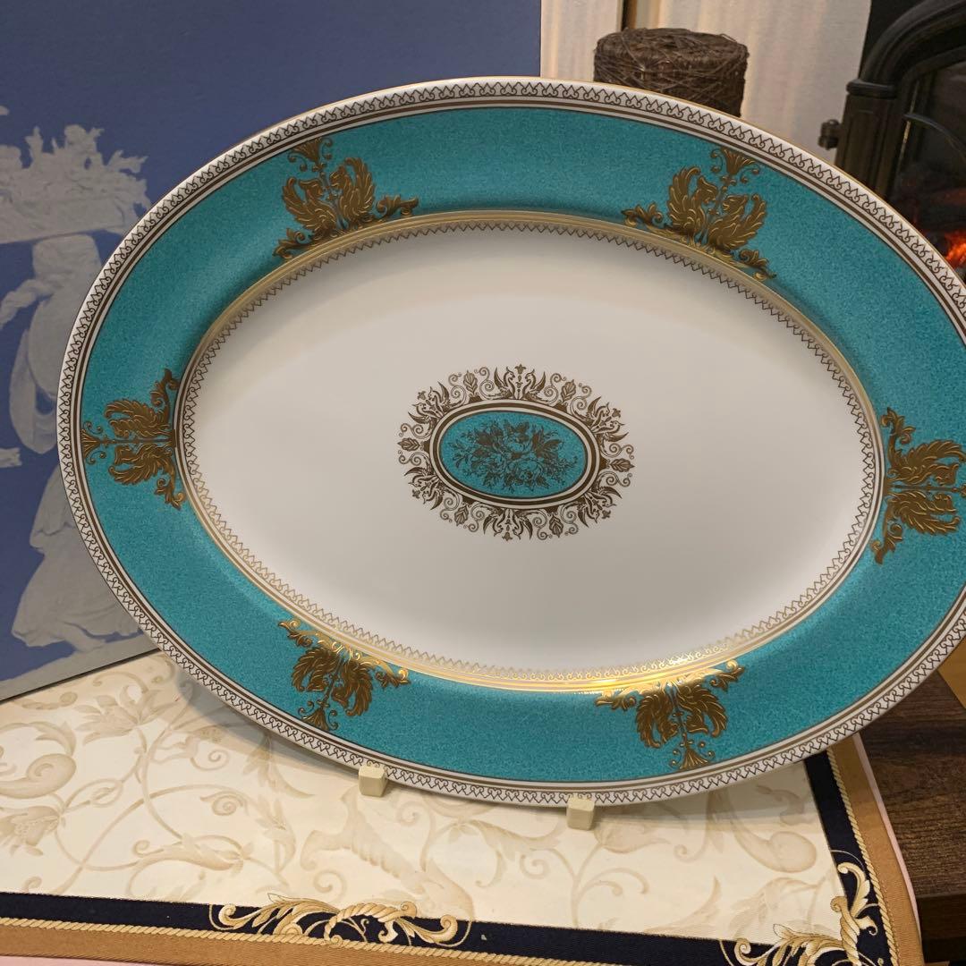 希少　ウェッジウッド コロンビア　パウダー　ターコイズ　オーバルプレート