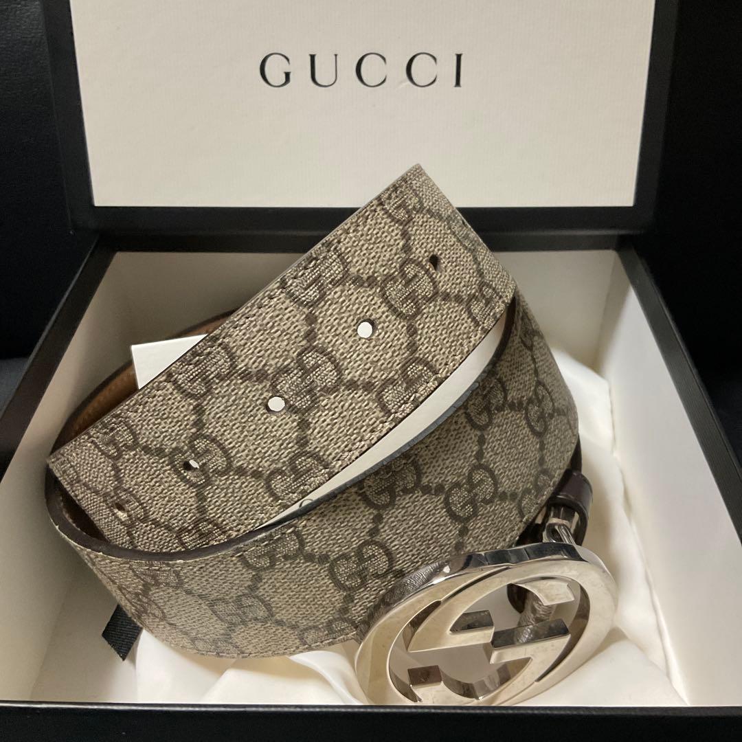 グッチ GUCCI GG スプリーム ベルト シルバー　モノグラム　金具メンズ