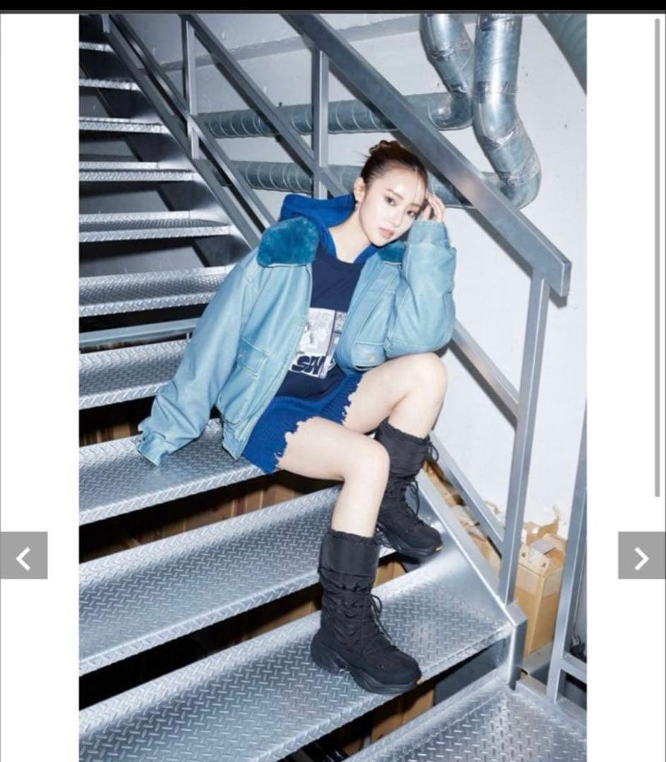 SLY ヴィンテージフェイクレザーショートブルゾン　ファー取り外し可　ブルー