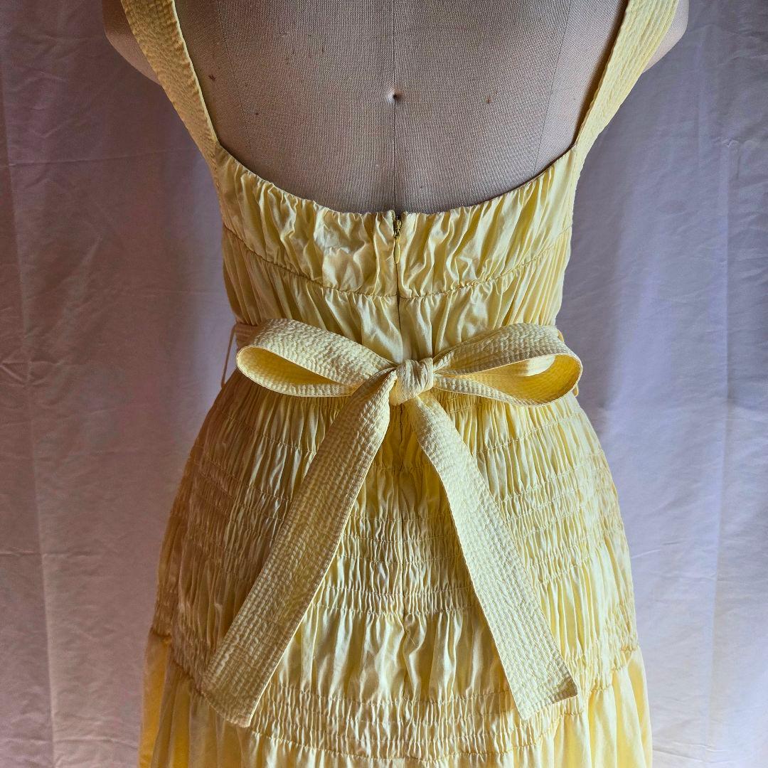 セルフポートレート ブライトイエロー ノースリーブ ミディドレス