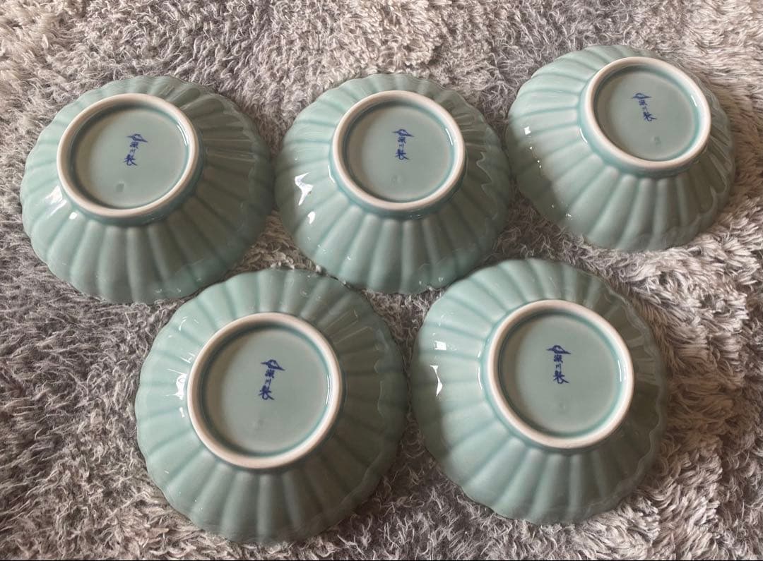 深川製磁　青磁菊割子付け揃　皿5客