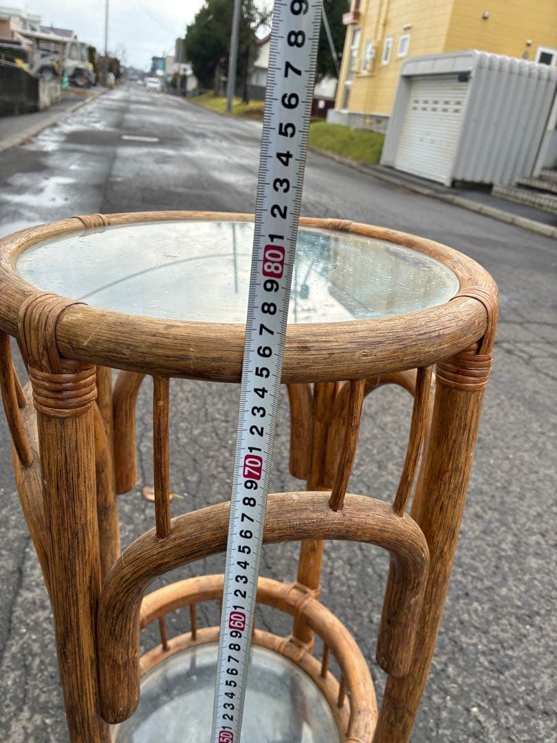 【希少】オシャレなラタン ガラス天板 ディスプレイ台 花台 アジアン家具