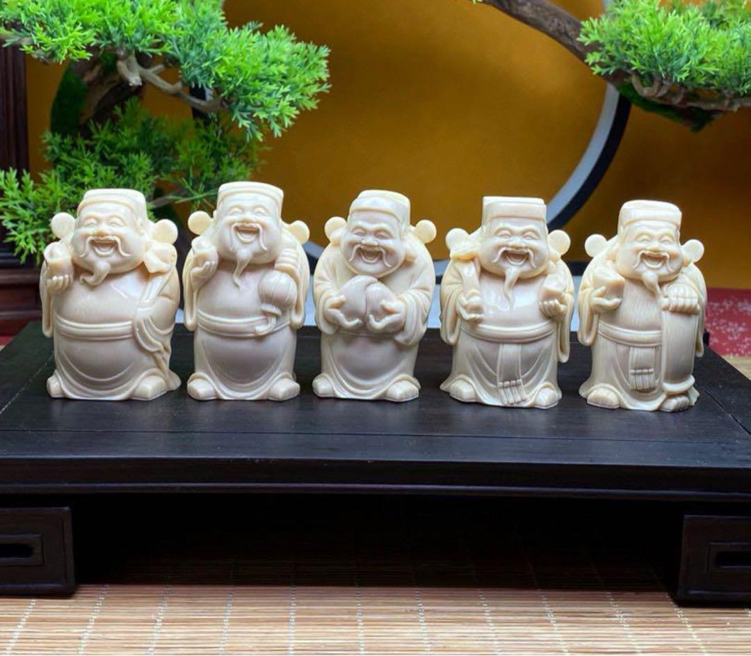 天然マンモス牙美しい手作り彫刻五路財神·五福臨門 置物