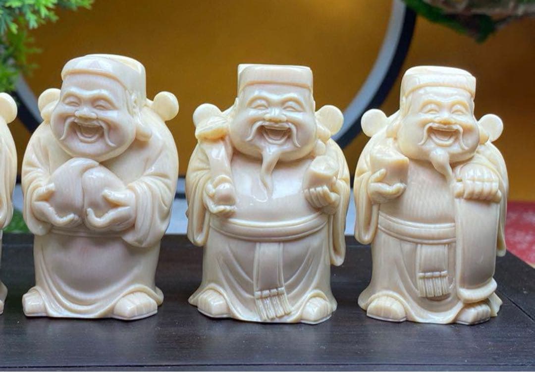 天然マンモス牙美しい手作り彫刻五路財神·五福臨門 置物