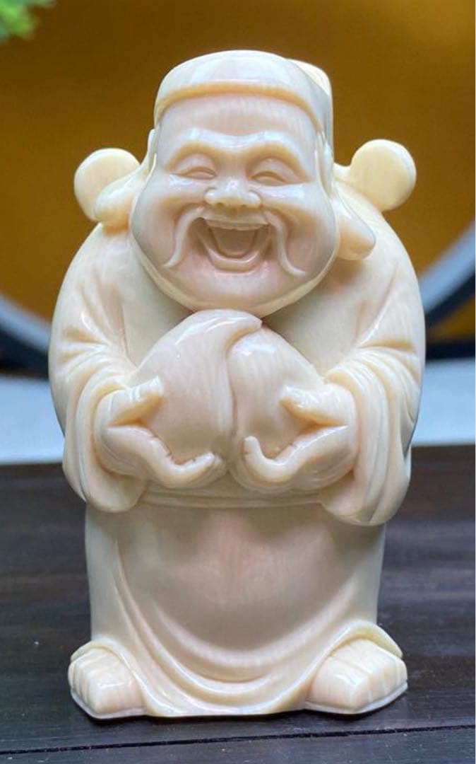 天然マンモス牙美しい手作り彫刻五路財神·五福臨門 置物