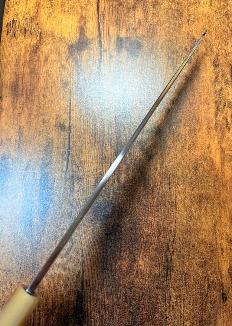 森本光一作　刺身 柳刃　青一鋼 紋鍛錬 尺　紫檀白水牛八角柄